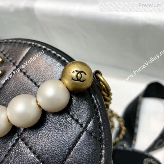 Chanel Quilted Leather Pearl Round Clutch with Chain Black 2019 (KS-0010346)