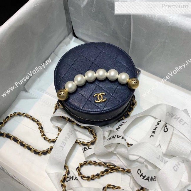 Chanel Quilted Leather Pearl Round Clutch with Chain Blue 2019 (KS-0010347)