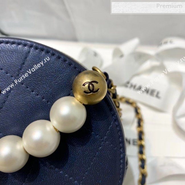 Chanel Quilted Leather Pearl Round Clutch with Chain Blue 2019 (KS-0010347)