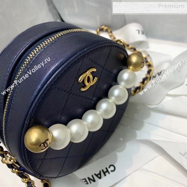 Chanel Quilted Leather Pearl Round Clutch with Chain Blue 2019 (KS-0010347)