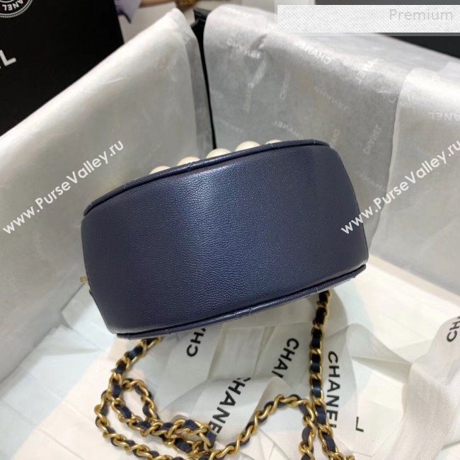 Chanel Quilted Leather Pearl Round Clutch with Chain Blue 2019 (KS-0010347)