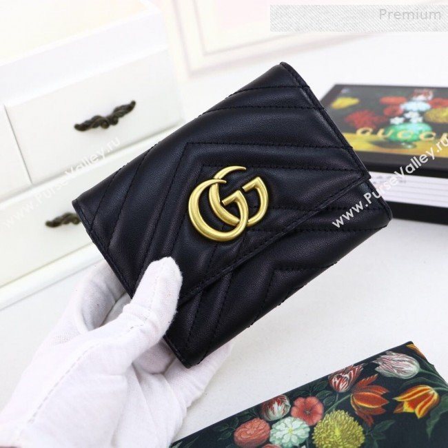 Gucci GG Marmont Matelassé Small Wallet 474802 Black 2019 (DLH-0010412)