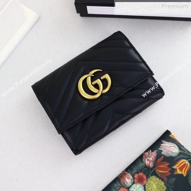 Gucci GG Marmont Matelassé Small Wallet 474802 Black 2019 (DLH-0010412)