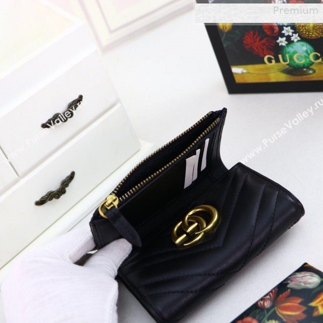 Gucci GG Marmont Matelassé Small Wallet 474802 Black 2019 (DLH-0010412)