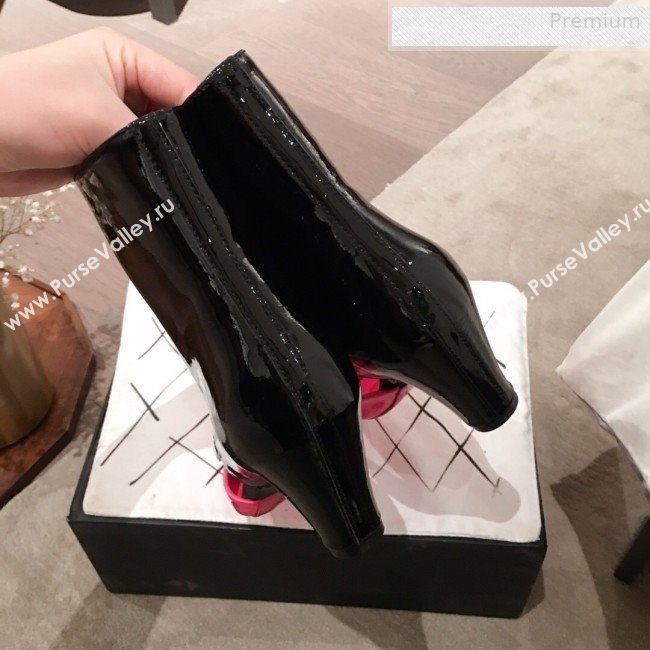 Chanel Patent Calfskin Mary Jane Open Ankle Short Boots G35431 Pink/Black 2020 (KL-0010609)