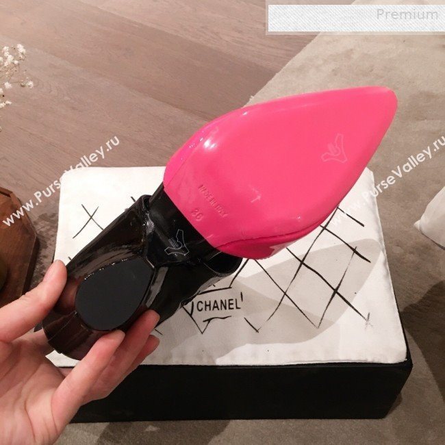 Chanel Patent Calfskin Mary Jane Open Ankle Short Boots G35431 Pink/Black 2020 (KL-0010609)
