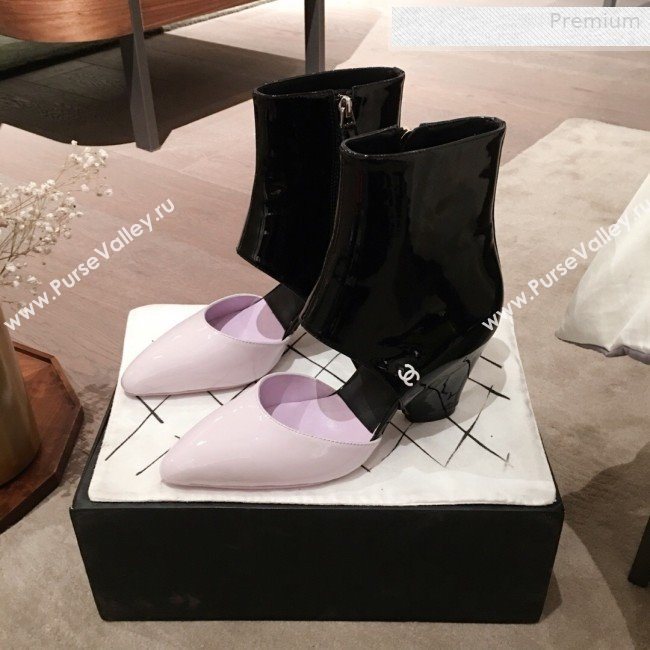 Chanel Patent Calfskin Mary Jane Open Ankle Short Boots G35431 Light Purple/Black 2020 (KL-0010608)