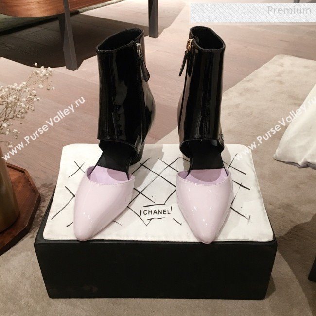 Chanel Patent Calfskin Mary Jane Open Ankle Short Boots G35431 Light Purple/Black 2020 (KL-0010608)