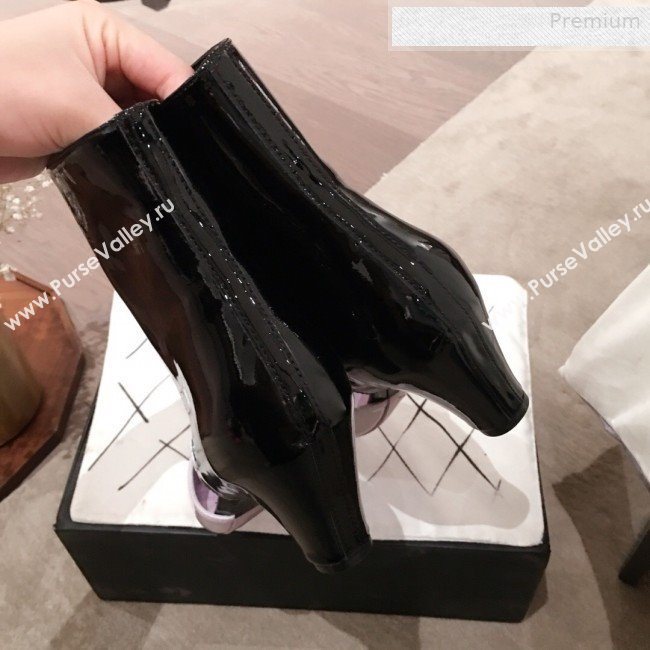 Chanel Patent Calfskin Mary Jane Open Ankle Short Boots G35431 Light Purple/Black 2020 (KL-0010608)