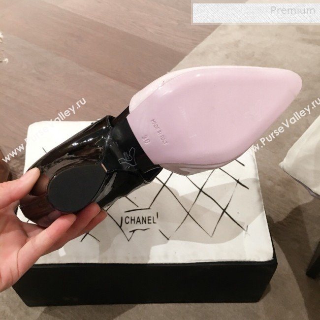 Chanel Patent Calfskin Mary Jane Open Ankle Short Boots G35431 Light Purple/Black 2020 (KL-0010608)