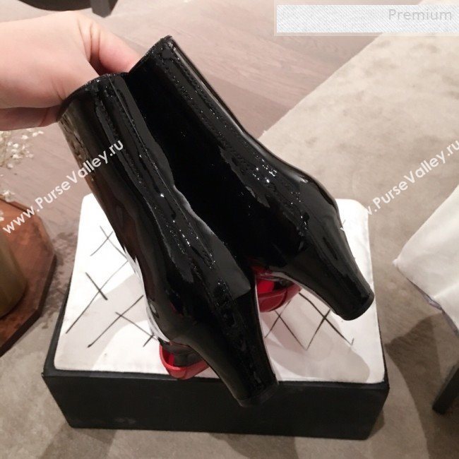 Chanel Patent Calfskin Mary Jane Open Ankle Short Boots G35431 Red/Black 2020 (KL-0010607)