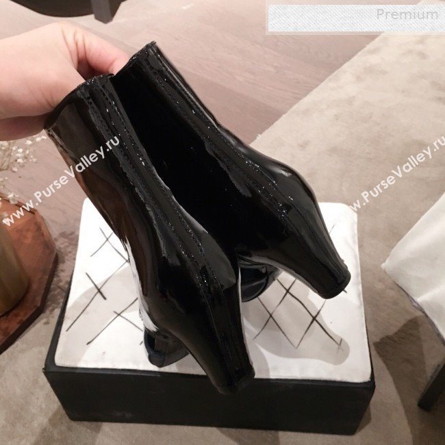 Chanel Patent Calfskin Mary Jane Open Ankle Short Boots G35431 Blue/Black 2020 (KL-0010606)