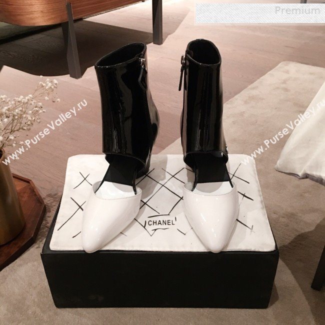 Chanel Patent Calfskin Mary Jane Open Ankle Short Boots G35431 White/Black 2020 (KL-0010604)