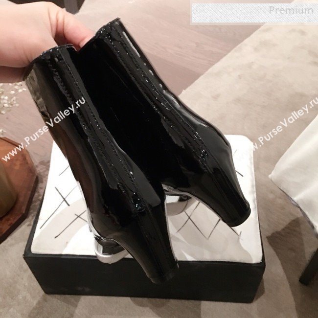Chanel Patent Calfskin Mary Jane Open Ankle Short Boots G35431 White/Black 2020 (KL-0010604)
