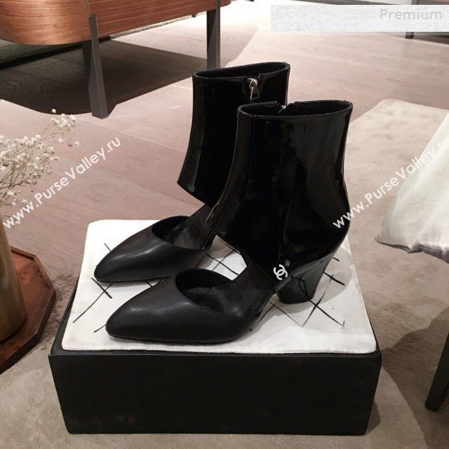 Chanel Patent Calfskin Mary Jane Open Ankle Short Boots G35431 All Black 2020 (KL-0010605)