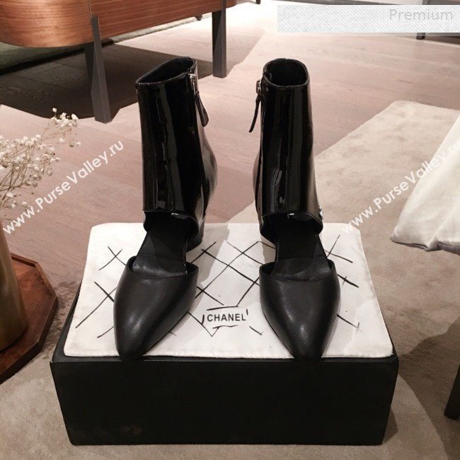 Chanel Patent Calfskin Mary Jane Open Ankle Short Boots G35431 All Black 2020 (KL-0010605)