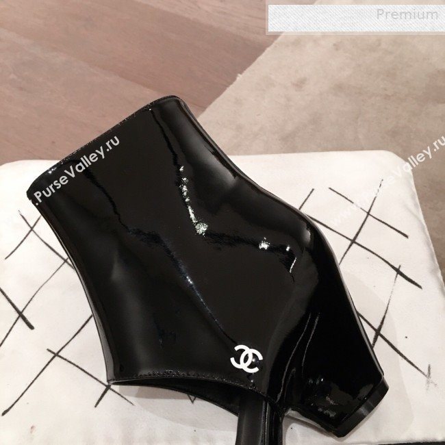 Chanel Patent Calfskin Mary Jane Open Ankle Short Boots G35431 All Black 2020 (KL-0010605)