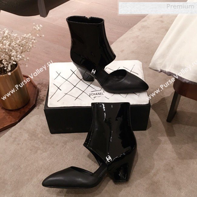 Chanel Patent Calfskin Mary Jane Open Ankle Short Boots G35431 All Black 2020 (KL-0010605)