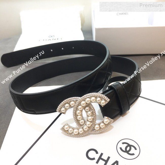 Chanel Leather Belt 30mm with Pearl CC Buckle  (99-0010610)
