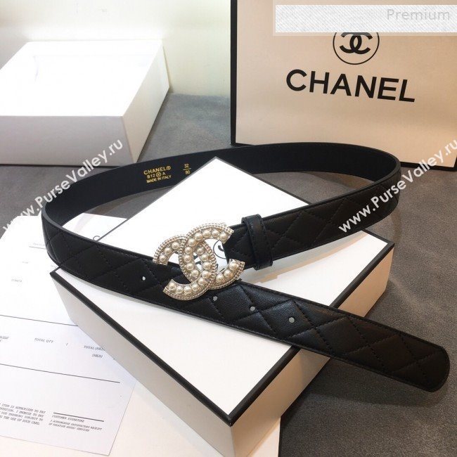 Chanel Leather Belt 30mm with Pearl CC Buckle  (99-0010610)