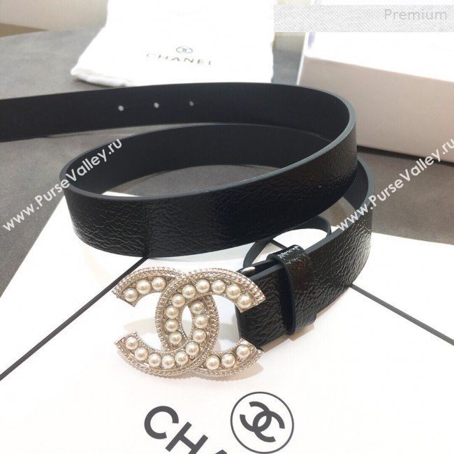 Chanel Leather Belt 30mm with Pearl CC Buckle  (99-0010610)