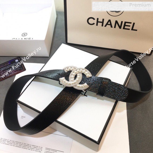Chanel Leather Belt 30mm with Pearl CC Buckle  (99-0010610)