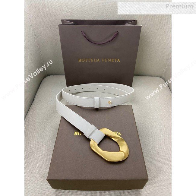 Bottega Veneta Leather Belt 25mm with Metal Framed Buckle White 2020 (SJ-0010611)