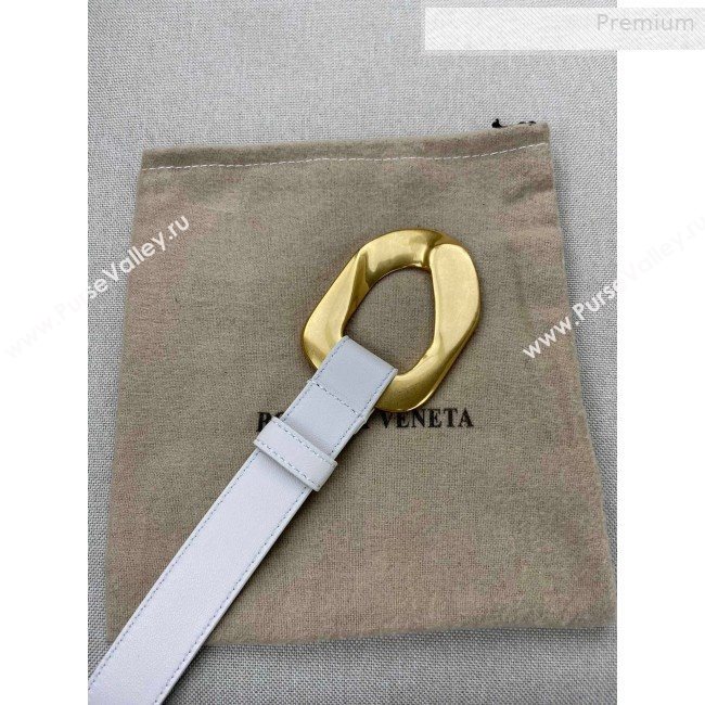 Bottega Veneta Leather Belt 25mm with Metal Framed Buckle White 2020 (SJ-0010611)