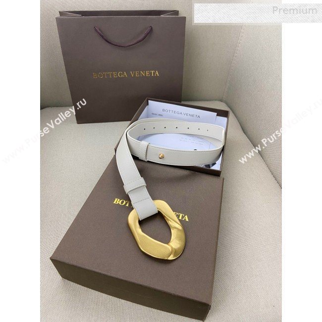 Bottega Veneta Leather Belt 25mm with Metal Framed Buckle White 2020 (SJ-0010611)