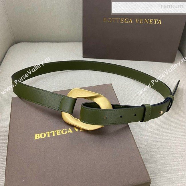 Bottega Veneta Leather Belt 25mm with Metal Framed Buckle Green 2020 (SJ-0010612)