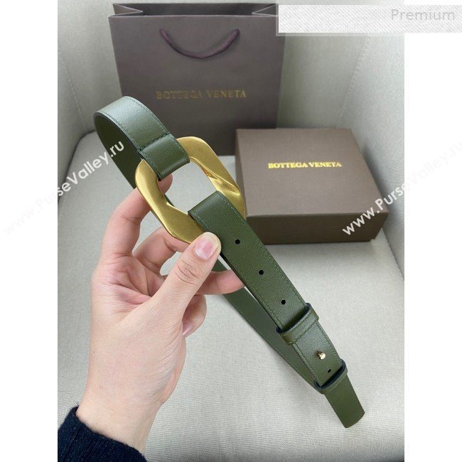 Bottega Veneta Leather Belt 25mm with Metal Framed Buckle Green 2020 (SJ-0010612)