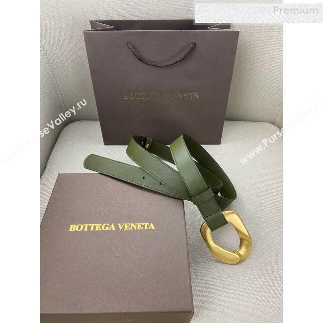 Bottega Veneta Leather Belt 25mm with Metal Framed Buckle Green 2020 (SJ-0010612)