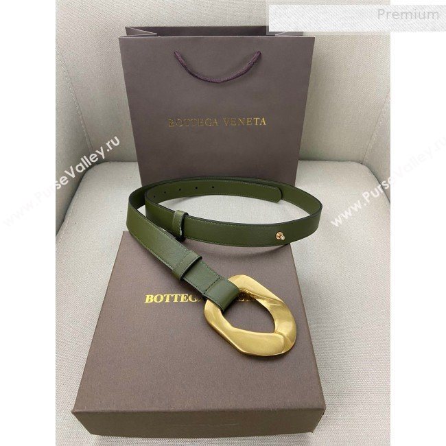 Bottega Veneta Leather Belt 25mm with Metal Framed Buckle Green 2020 (SJ-0010612)