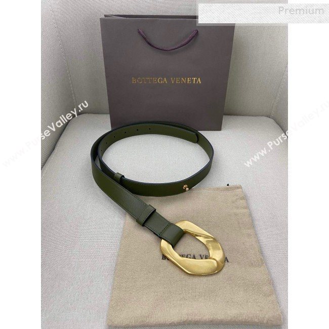 Bottega Veneta Leather Belt 25mm with Metal Framed Buckle Green 2020 (SJ-0010612)