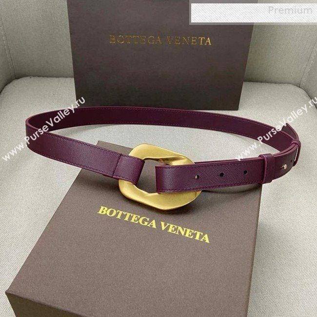 Bottega Veneta Leather Belt 25mm with Metal Framed Buckle Burgundy 2020 (SJ-0010613)