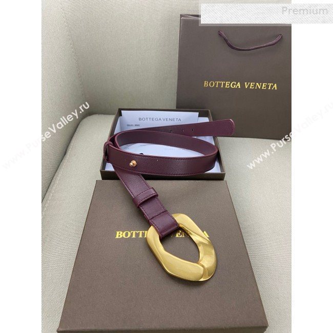 Bottega Veneta Leather Belt 25mm with Metal Framed Buckle Burgundy 2020 (SJ-0010613)