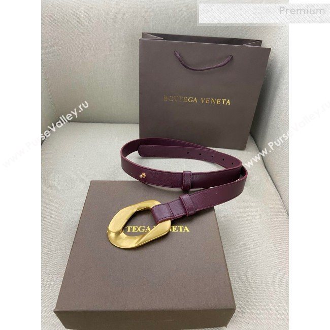 Bottega Veneta Leather Belt 25mm with Metal Framed Buckle Burgundy 2020 (SJ-0010613)