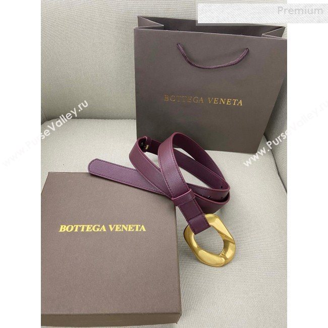 Bottega Veneta Leather Belt 25mm with Metal Framed Buckle Burgundy 2020 (SJ-0010613)