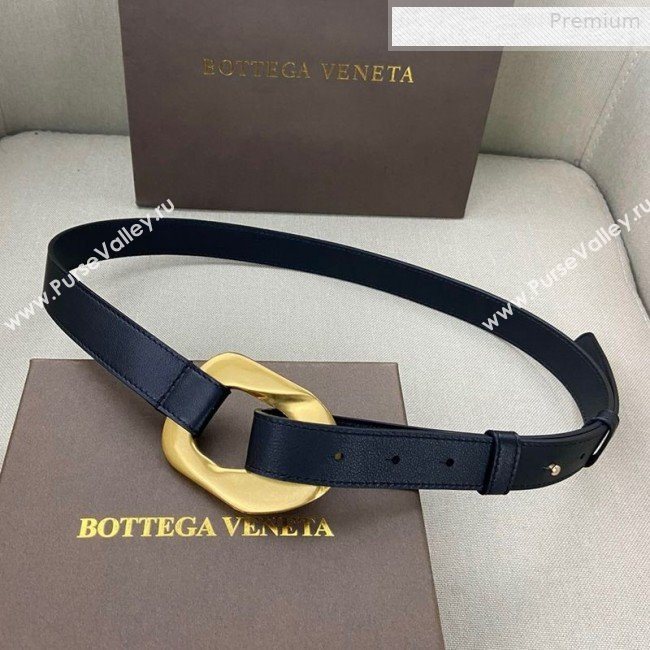 Bottega Veneta Leather Belt 25mm with Metal Framed Buckle Black 2020 (SJ-0010614)
