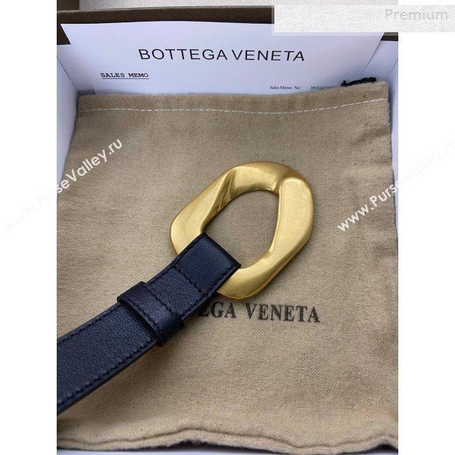 Bottega Veneta Leather Belt 25mm with Metal Framed Buckle Black 2020 (SJ-0010614)