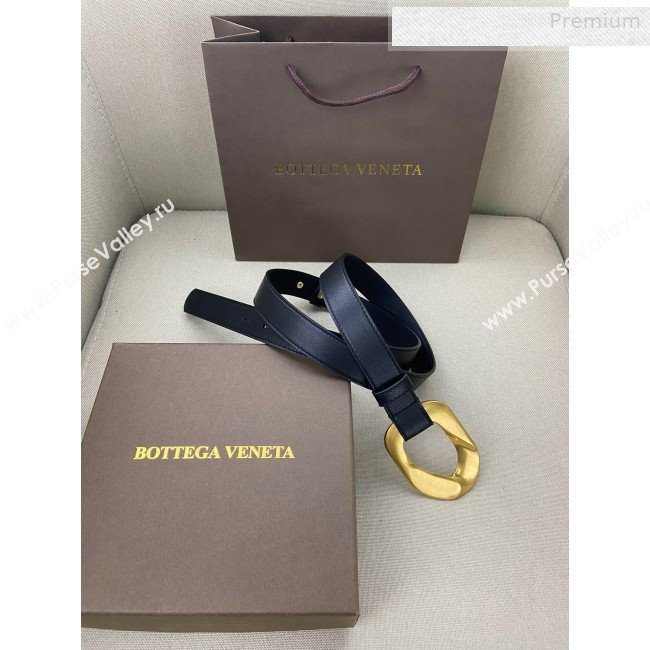 Bottega Veneta Leather Belt 25mm with Metal Framed Buckle Black 2020 (SJ-0010614)