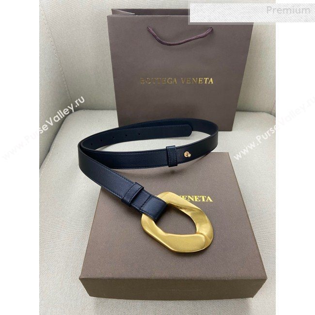 Bottega Veneta Leather Belt 25mm with Metal Framed Buckle Black 2020 (SJ-0010614)