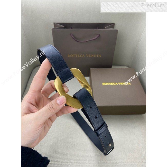 Bottega Veneta Leather Belt 25mm with Metal Framed Buckle Black 2020 (SJ-0010614)
