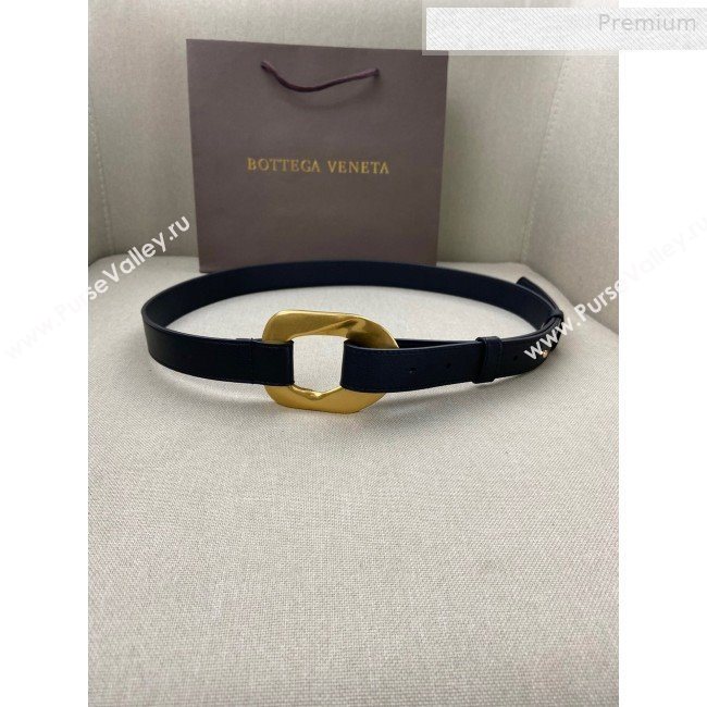 Bottega Veneta Leather Belt 25mm with Metal Framed Buckle Black 2020 (SJ-0010614)
