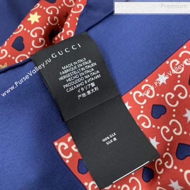 Gucci Silk GG Hearts Square Scarf 90x90cm Navy Blue/Red 2019 (WNS-0010617)