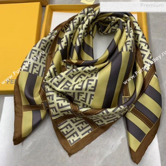 Fendi Silk FF Stripes Check Square Scarf 90x90cm 2019 (WNS-0010618)