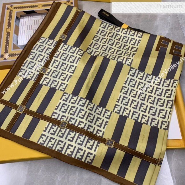 Fendi Silk FF Stripes Check Square Scarf 90x90cm 2019 (WNS-0010618)