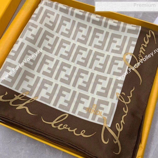 Fendi Roma with Love Silk FF Square Scarf 90x90cm Coffee 2019 (WNS-0010619)