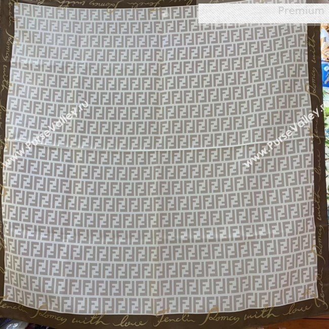 Fendi Roma with Love Silk FF Square Scarf 90x90cm Coffee 2019 (WNS-0010619)