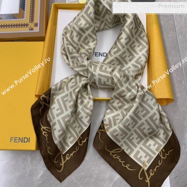 Fendi Roma with Love Silk FF Square Scarf 90x90cm Coffee 2019 (WNS-0010619)